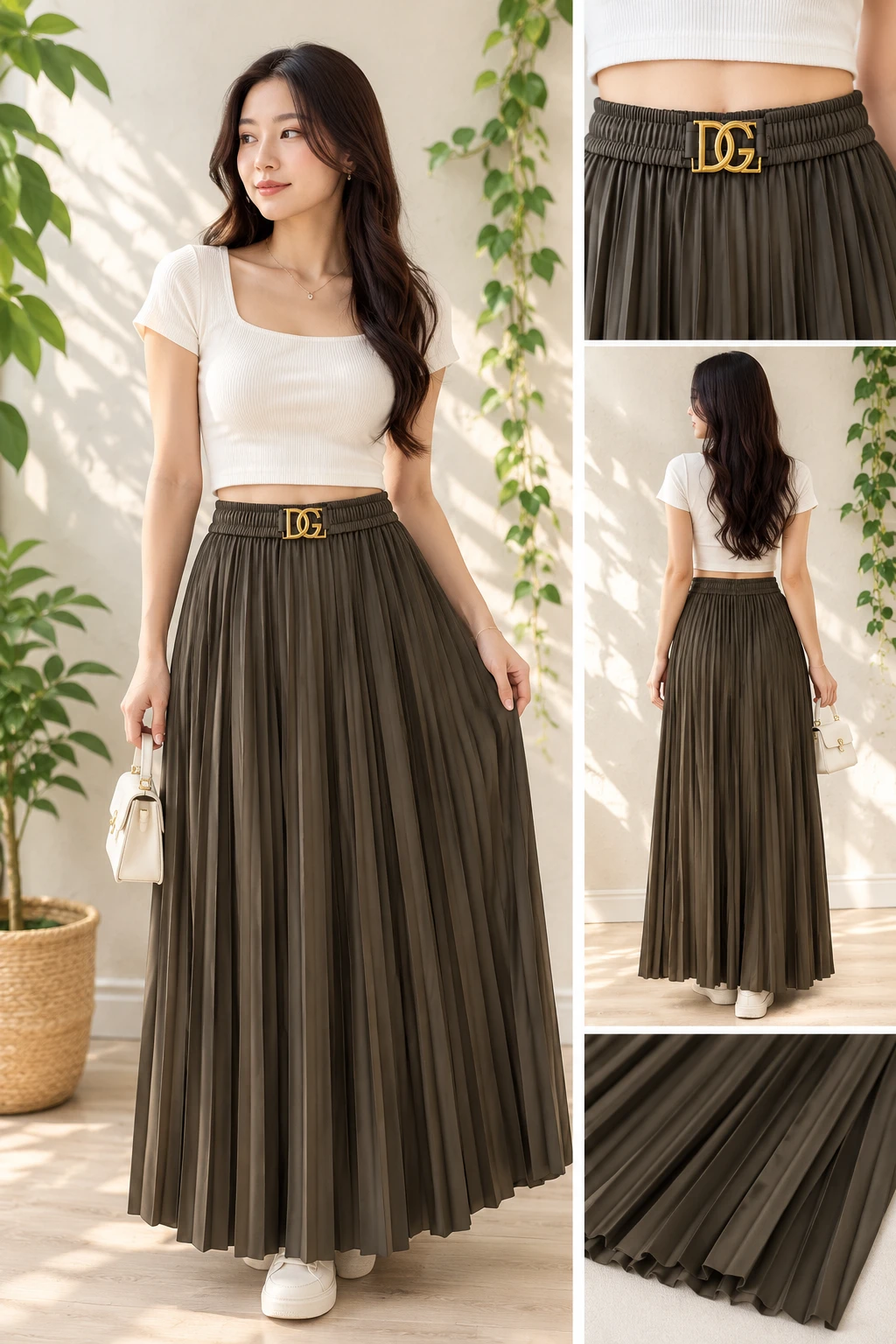 Belt Detail Pleated Skirt