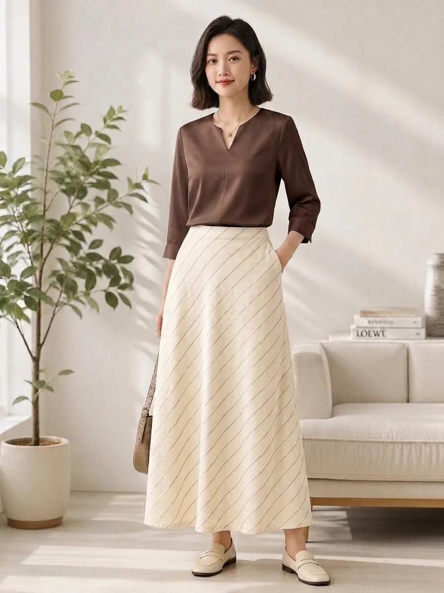 Diagonal Stripe Midi Skirt